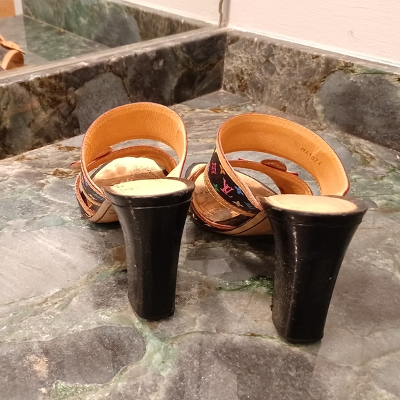 Authentic Louie Vuitton 80s Multicolored Monogram Slip-on Flower Sandals - Picture 3 of 4